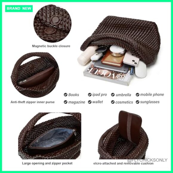 Handmade Vegan Leather Tote Bag with Magnetic Closure and Clutch - Picture 5 of 7